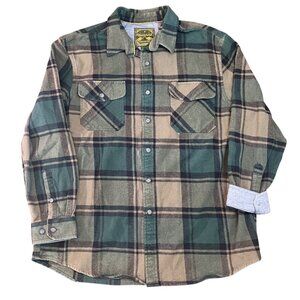 Anchorage Expedition Plaid Flannel Button-Up Shirt 100% Cotton Green & Beige XL